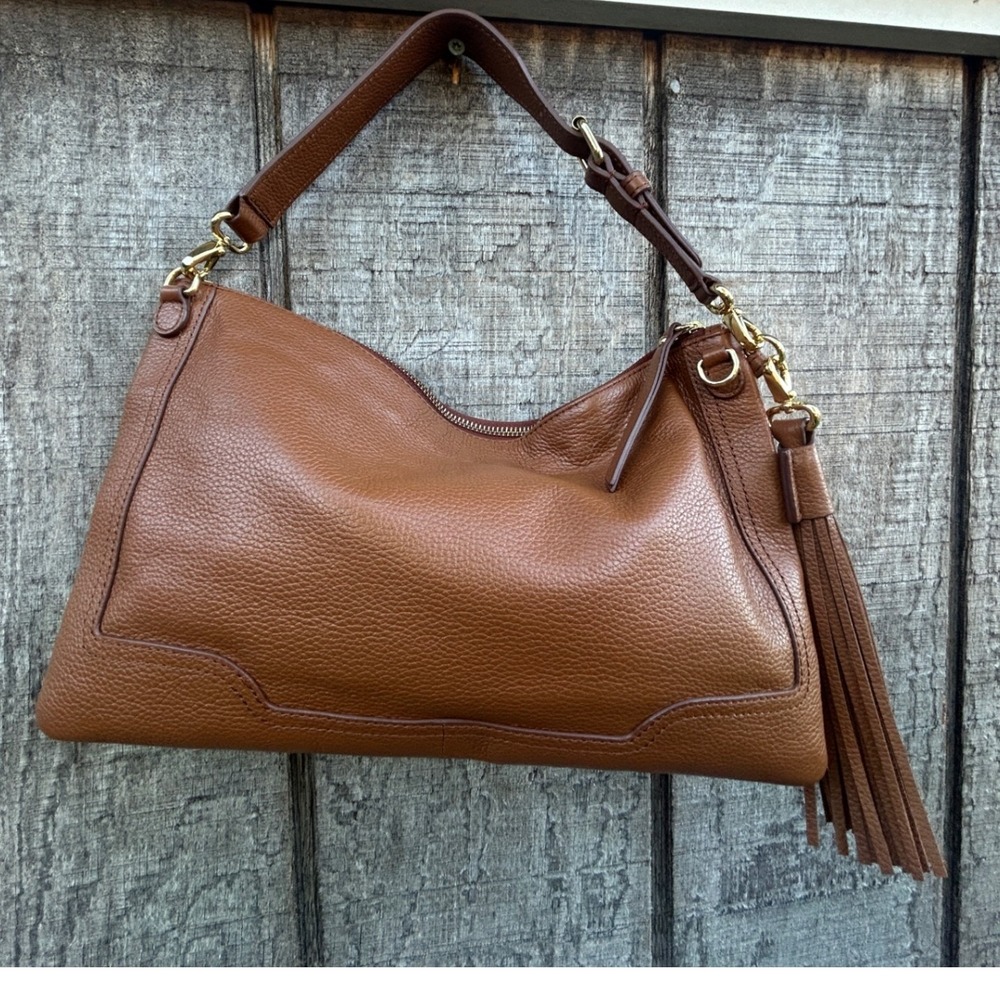 Banana Republic Shoulder Bag Leather Hobo Tassel Boho Quiet Luxury Cognac Brown